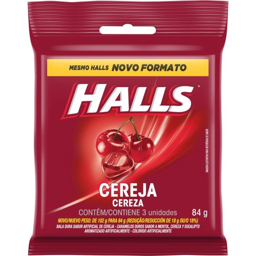 Bala Halls Cereja 84g com 3 Unidades