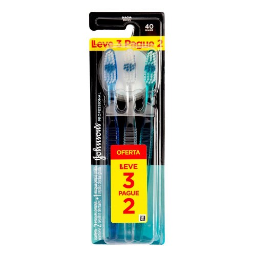 Escova Dental Johnson Reach Professional Macia 40 Cabeça Grande Cores Sortidas Leve 3 pague 2