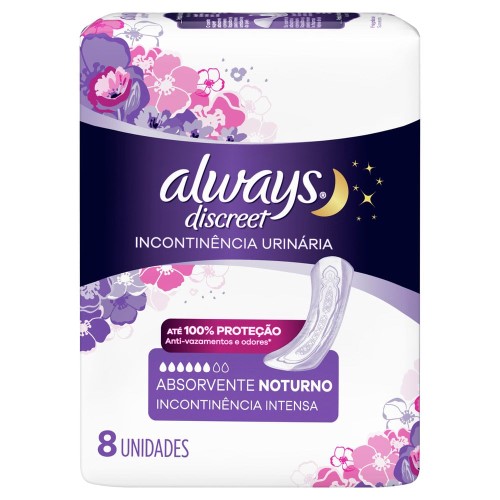 Absorvente Always Noturno Discreet Incontinência Urinária 8 Unidades