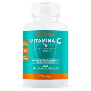 Suplemento Vitamínico C-Triple Vitamina C 1g + Zinco 10mg + Vitamina D 400UI 100 Comprimidos