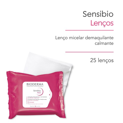 Lenço Micelar Bioderma Sensibio H2o Dermatológica Calmante e Hidratante Para Peles Normais A Sensíveis 25 Lenços