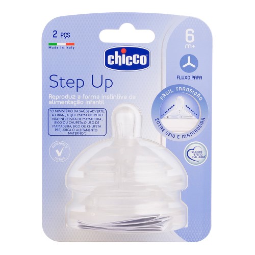 Bico para Mamadeira Chicco Step Up Fluxo Rápido 6 meses+ com 2 unidades