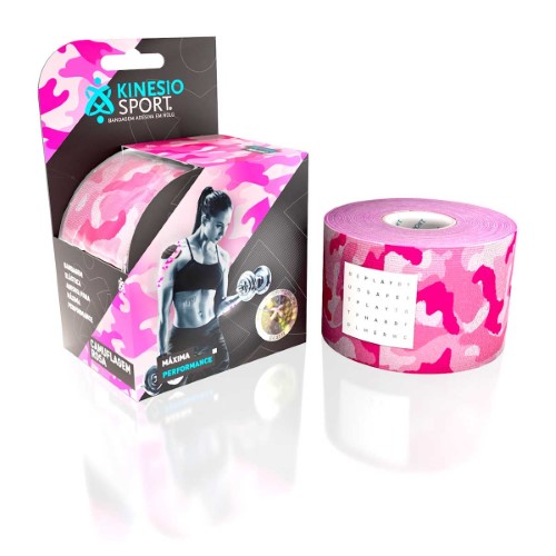 Bandagem Elástica Adesiva KinesioSport Camuflada Rosa 5cm x 5m