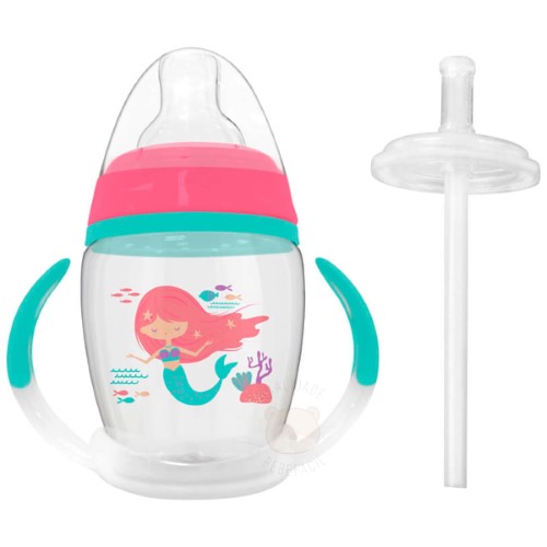 Copo com Alça e Canudo Extra 250ml Sereia Rosa (6m+) - Buba