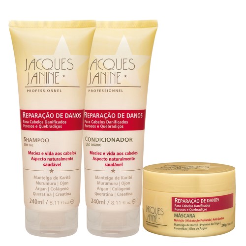 Jacques Janine Reparação de Danos Kit - Shampoo + Condicionador + Máscara