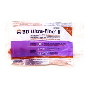 Seringa de insulina BD 30UI agulha 8mm curta com 10 unidades