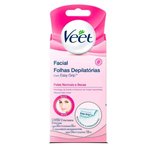 Cera Fria Veet Para o Rosto Peles Normais e Secas com 12 folhas