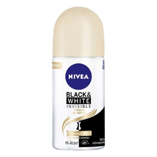 Desodorante Nivea Invisible Black & White Toque de Seda Roll On Pós-Depilatório com 50ml