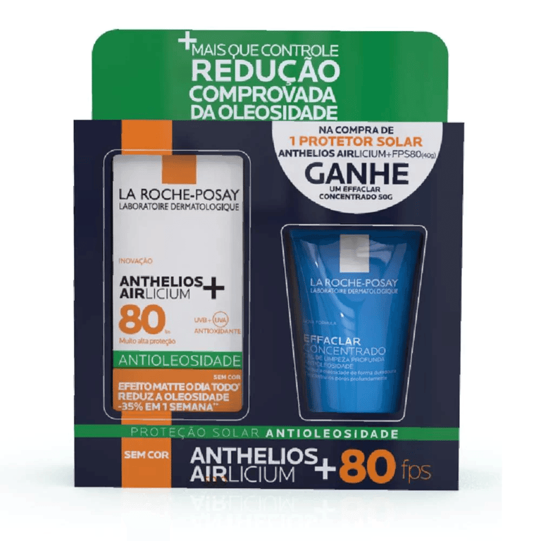 Kit La Roche-Posay Protetor Solar Facial Anthelios Airlicium+ FPS 80 40g + Gel de Limpeza Effaclar Concentrado 50g