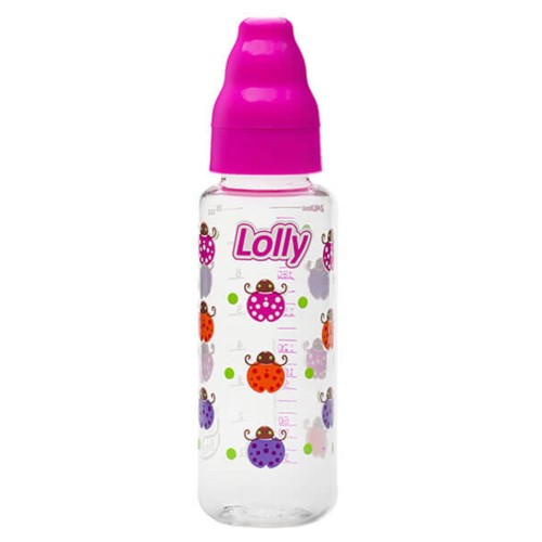 Mamadeira Lolly Zoo Bico de Silicone Redondo Líquidos Ralos Desenhos Sortidos 240ml Rosa com 1 Unidade Ref 1060-01 RS