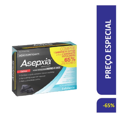 Sabonete Asepxia Detox Ação Purificante 80g e Leve Sabonete Esfoliante 80g com 65% de Desconto