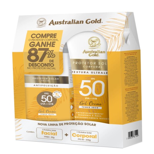 Protetor Solar Corporal Australian Gold Gel Creme FPS 50 200g + Protetor Solar Facial Australian Gold Gel Creme FPS 50 50g