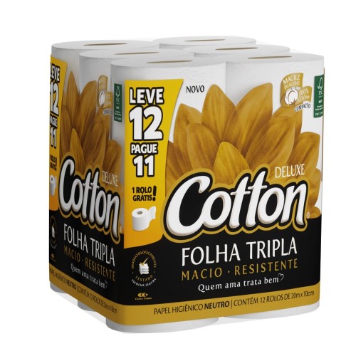 Papel Higiênico Cotton Folha Tripla Leve 12 Pague 11