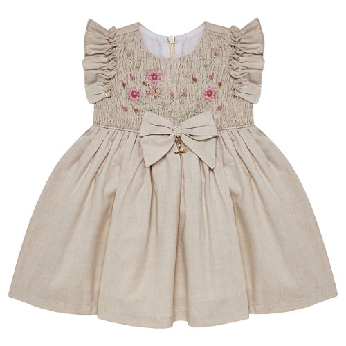 Vestido Casinha de Abelha para bebê Flores Bege - Roana 