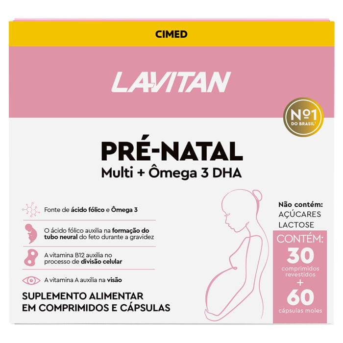 Suplemento Alimentar Lavitan Pré-Natal Multi + Ômega 3 Dha 30 Comprimidos + 60 Cápsulas