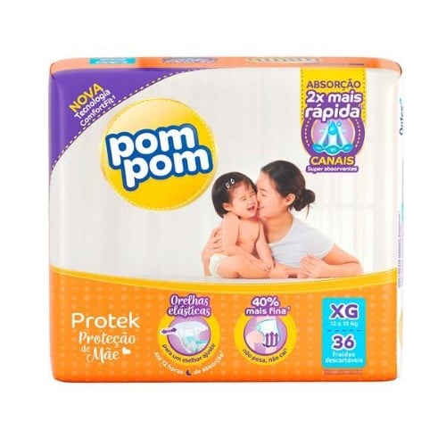 Fralda Pom Pom Protek Proteção de Mãe XG - 36 Unidades