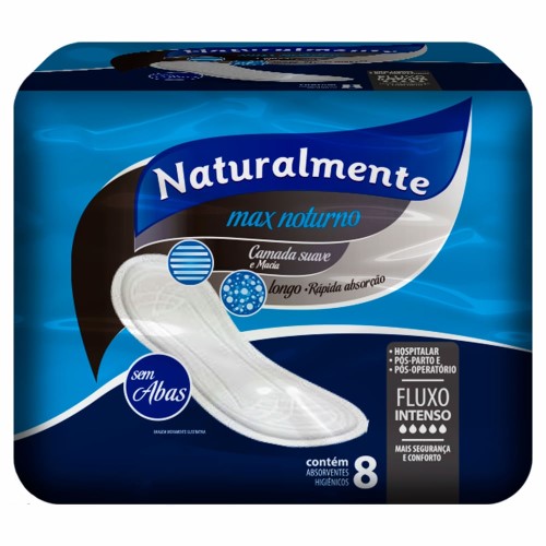 Absorvente Naturalmente Max Noturno sem Abas 8 Un.