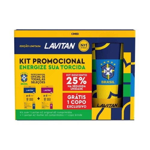 Kit Polivitamínico Lavitan A-Z Original 60 comprimidos + A-Z Mulher 60 comprimidos + Copo CBF Grátis