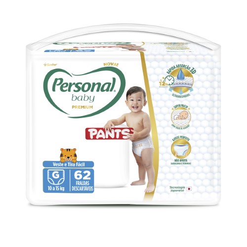 Fralda Personal Baby Premium Pants G - 62 Unidades