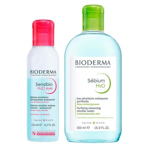 Bioderma Kit – Água Micelar para Pele Oleosa 850ml + Água Micelar Bifásica para Olhos e Lábios 125ml