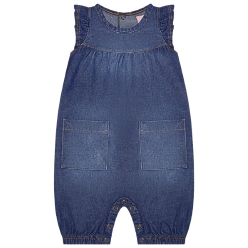 Macacão regata babadinhos para bebê Blue Denim - TMX