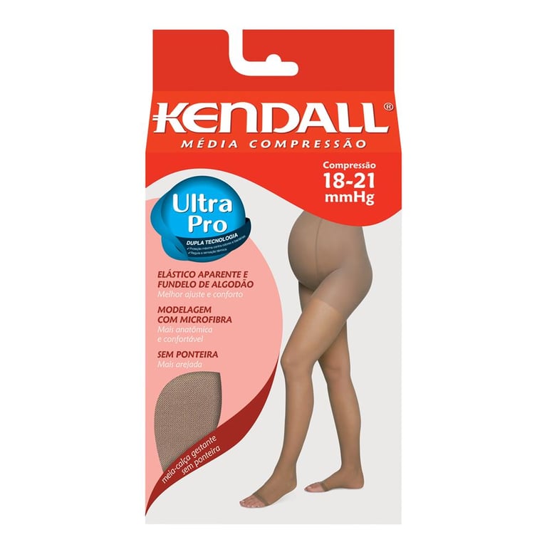 Meia Calça Gestante Kendall Média Compressão (18-21mmHg) Ponteira Aberta Tamanho GG Cor Mel