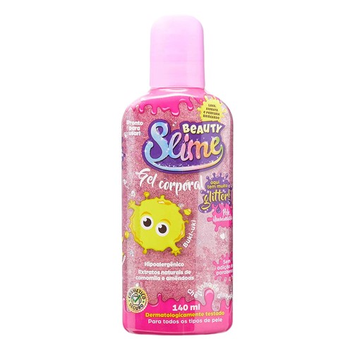 Gel Corporal Infantil Beauty Slime Iluminador Glitter Rosa com 140ml