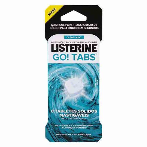 Tablete Mastigável Listerine Go! Tabs Clean Mint 8 Unidades