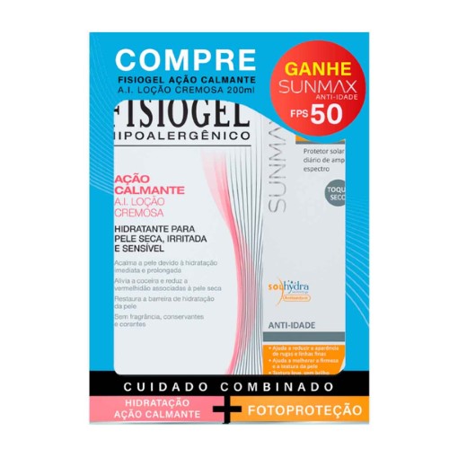 Loção Cremosa Hidratante Fisiogel A.i. Ação Calmante 200g + Protetor Solar Sunmax Anti Idade Fps50 60g