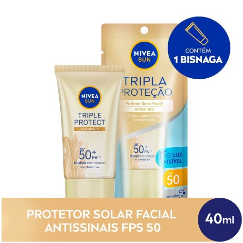 Protetor Solar Facial Nivea Sun Tripla Proteção Loção Antissinais Fps50 40ml