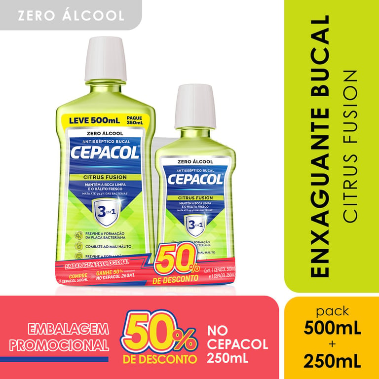 Enxaguante Bucal Cepacol 3em1 Citrus Fusion 500ml + 250ml