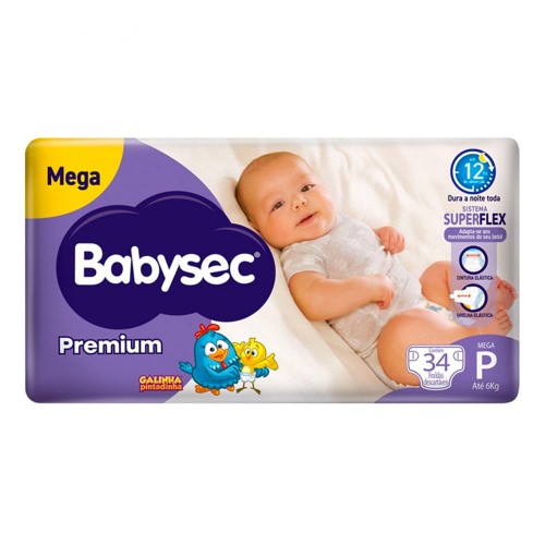 Fralda Babysec Premium Tamanho P com 34 Fraldas Descartáveis