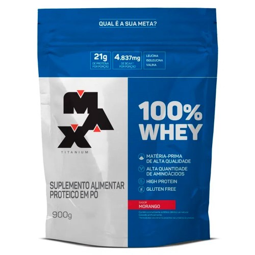 Whey Protein Max Titanium 100% Whey Refil Morango 900g