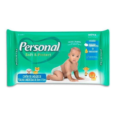 Toalha Umedecida Personal Soft & Protect com 100 Unidades