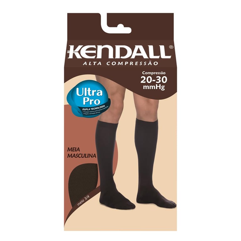 Meia Kendall 3/4 Alta Compressão Masculina Preto M