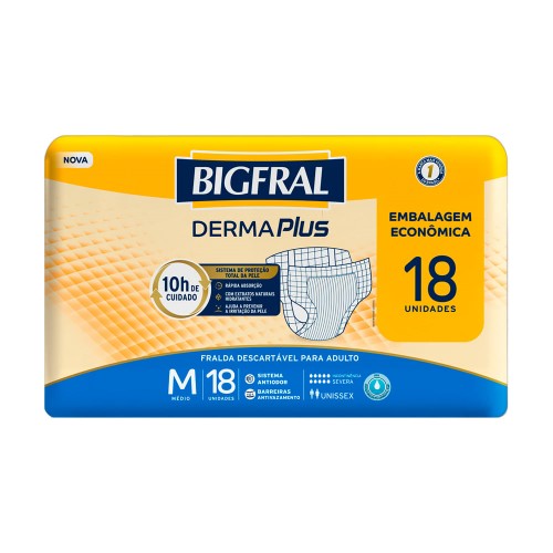 Fralda Descartável Geriátrica Bigfral Derma Plus M 18 Unidades