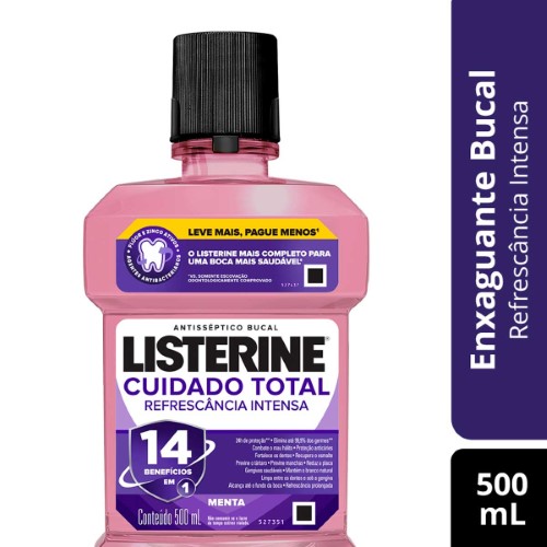 Enxaguante Antisséptico Bucal Listerine Cuidado Total Refrescância Intensa com Álcool 500ml