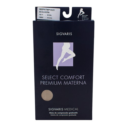 Meia Calça Materna Sigvaris Select Comfort Premium 20-30 mmHg Ponteira Aberta P (Tamanho Pequeno) Curto (P1), Cor Bege