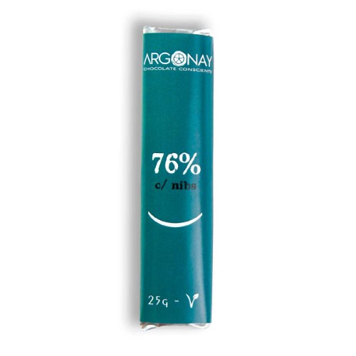 Barra de Chocolate Vegano Argonay 76% Cacau com Nibs com 25g