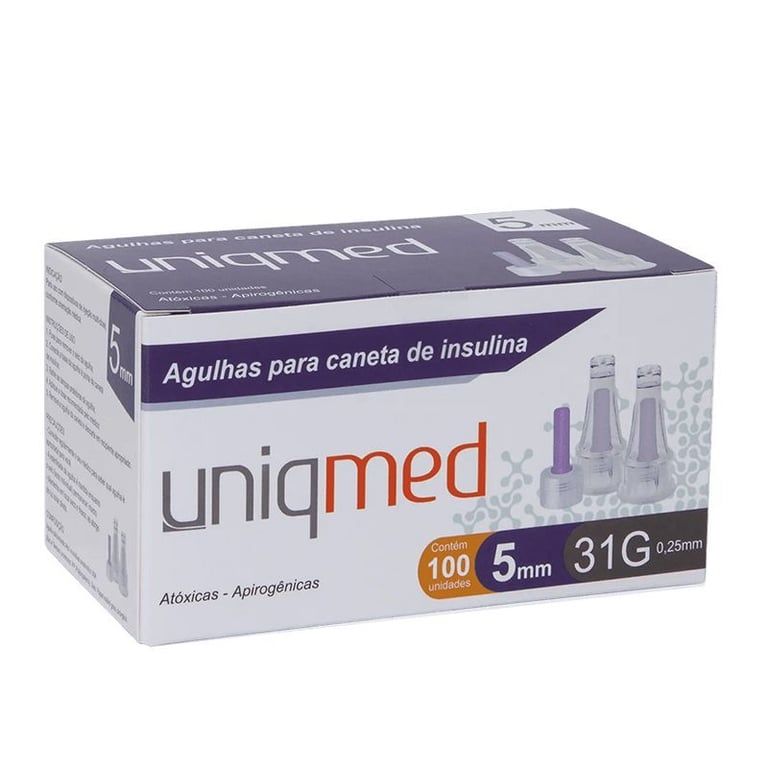 Agulhas para Caneta de Insulina 5mm 31G - Cx 100un - UniqMed