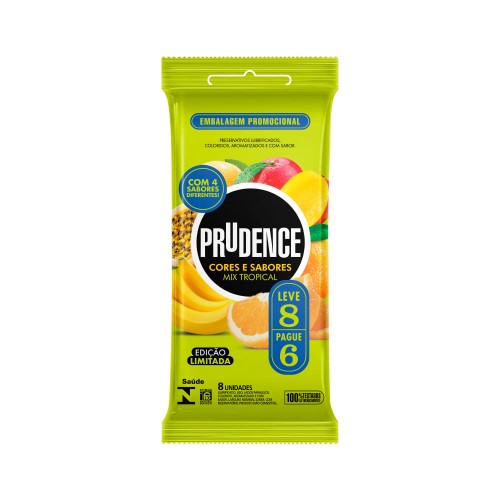 Preservativo Prudence Cores e Sabores Mix Tropical Leve 8 Pague 6 Unidades