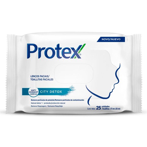 Lenço Umedecido Facial Protex City Detox com 25 Unidades