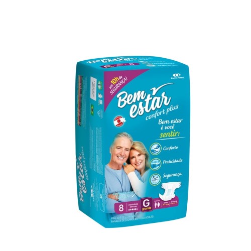 Fralda Geriátrica Bem Estar Comfort Plus Grande 8 Unidades