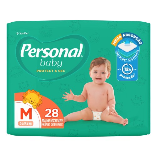 Fralda Personal Baby Protect & Sec Tamanho M com 28 Fraldas Descartáveis