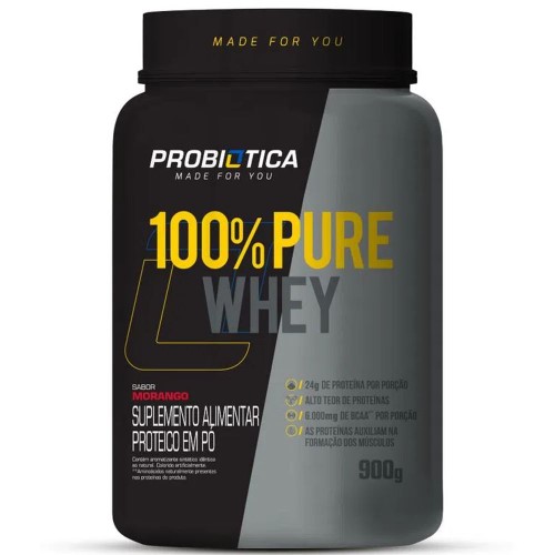 Pure Whey Probiótica Pó Sabor Morango com 900g