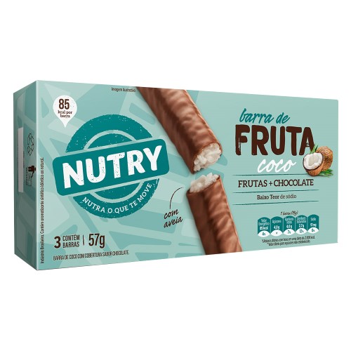 Barra de Fruta Nutry Coco com Cobertura Sabor Chocolate com 3 Unidades de 19g cada