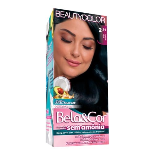 Coloração Permanente Beauty Color Bela&Cor Sem Amônia Preto 2.11