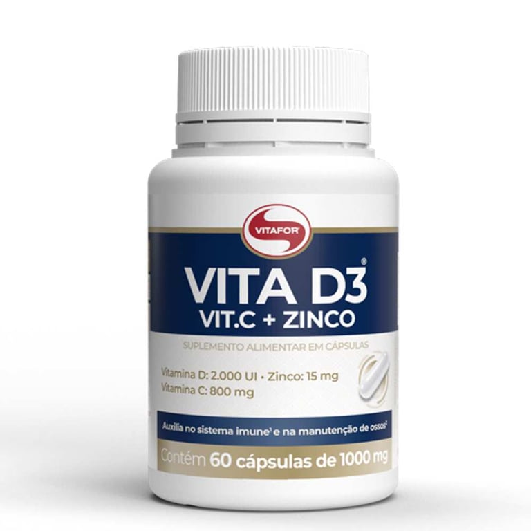 Vita D3 + Vitamina C + Zinco Vitafor frasco com 60 cápsulas