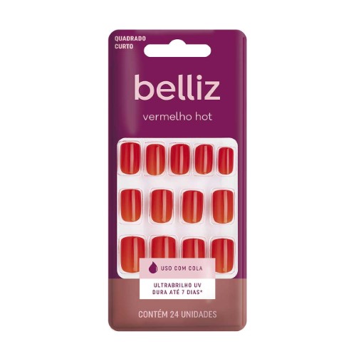 Unhas Postiças Belliz Vermelho Hot 24 Unidades