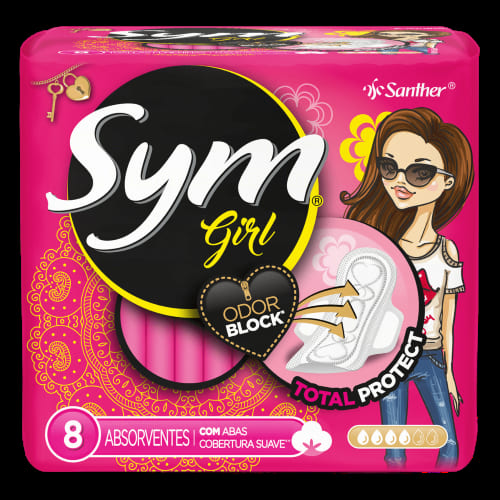 Absorvente Sym Total Protect Girl Cobertura Suave Com Abas com 8 Unidades